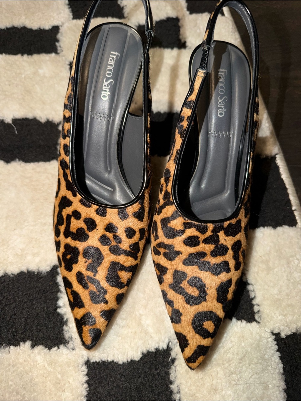 Franco Sarto Leopard Print Pointed Slingback Pumps - Brown/Black
